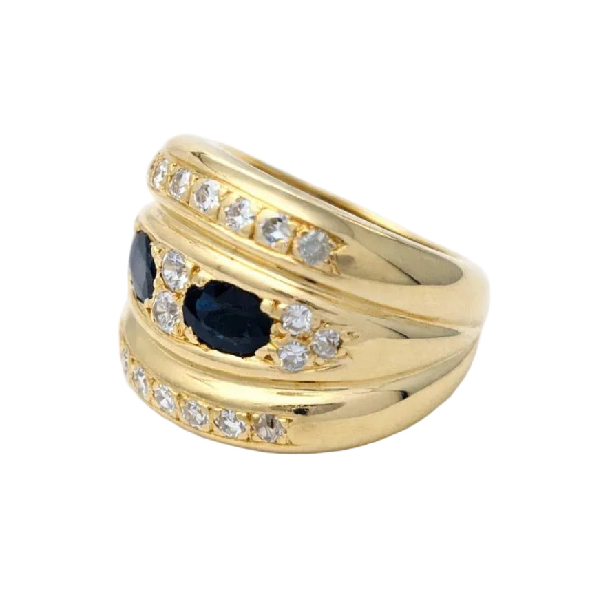 Yellow Gold Band Ring with Sapphires and Diamonds