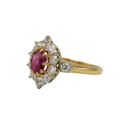 Marguerite Ring in yellow gold, Platinum, Rubies, and Diamonds