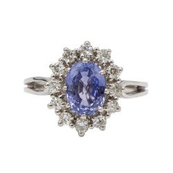 Bague Marguerite en or blanc, saphir et diamants