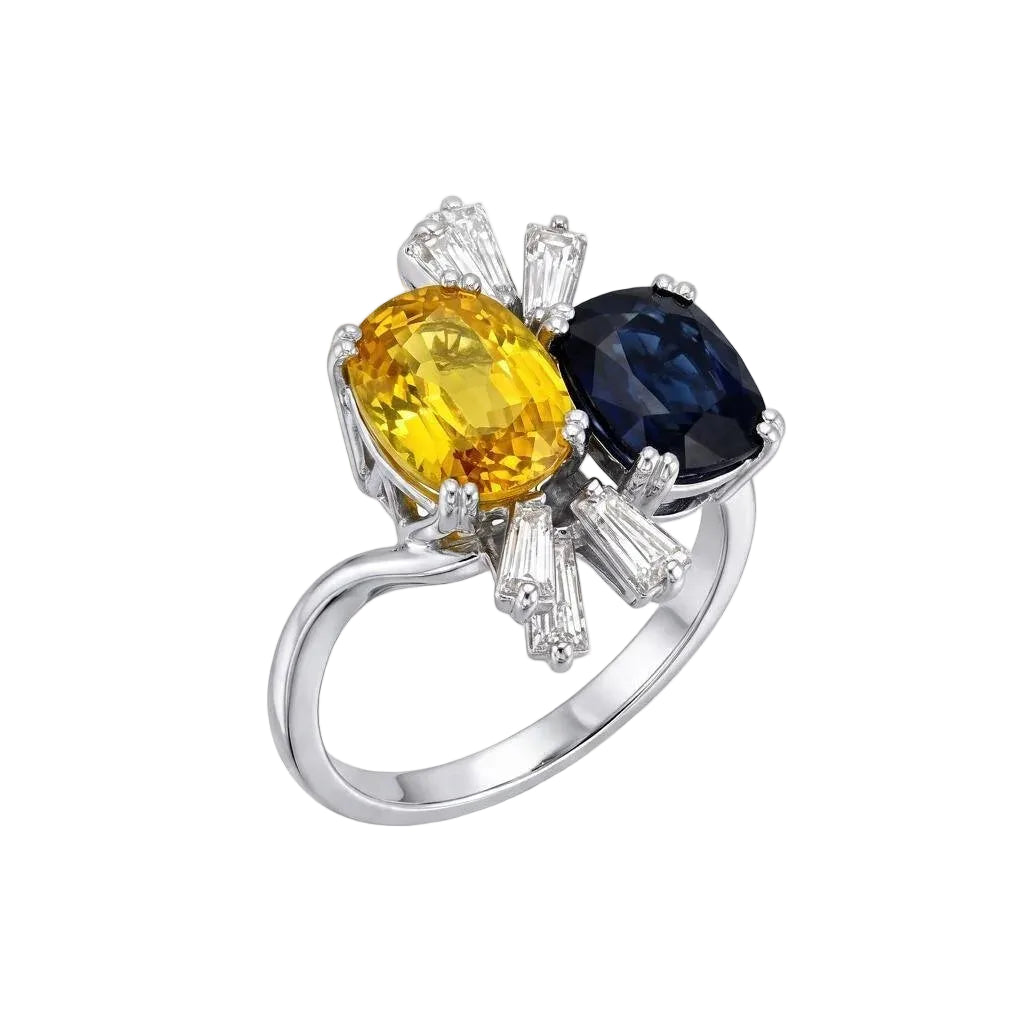 "Toi & Moi" Ring in White Gold, Sapphires, and Diamonds