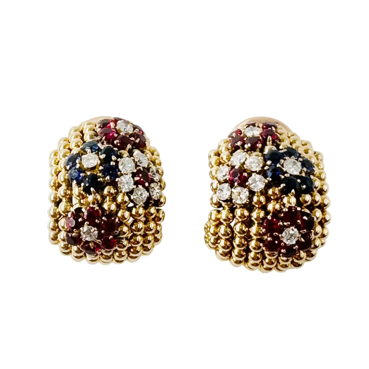 VAN CLEEF & ARPELS "Couscous Bagatelle" earrings in yellow gold, sapphires, rubies, and diamonds