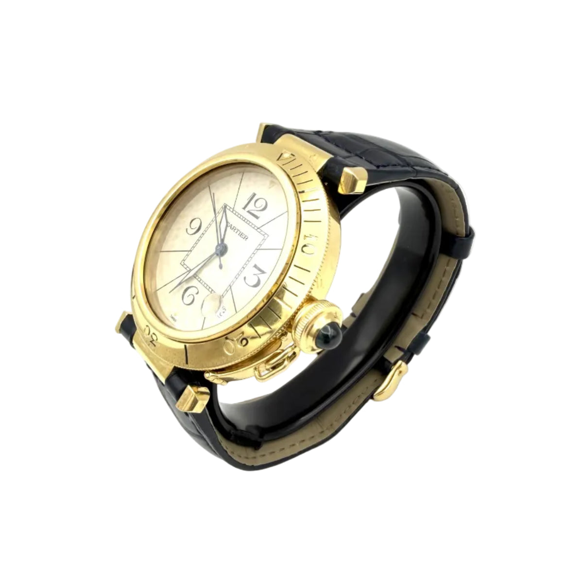 CARTIER "Pasha" Watch in Yellow Gold and Leather