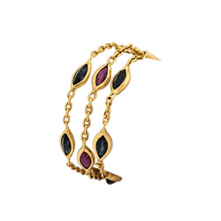 Yellow gold rings with sapphires and rubies