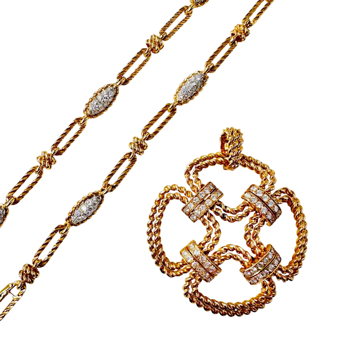 Necklace - FRED pendant in yellow gold and diamonds