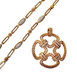 Necklace - FRED pendant in yellow gold and diamonds