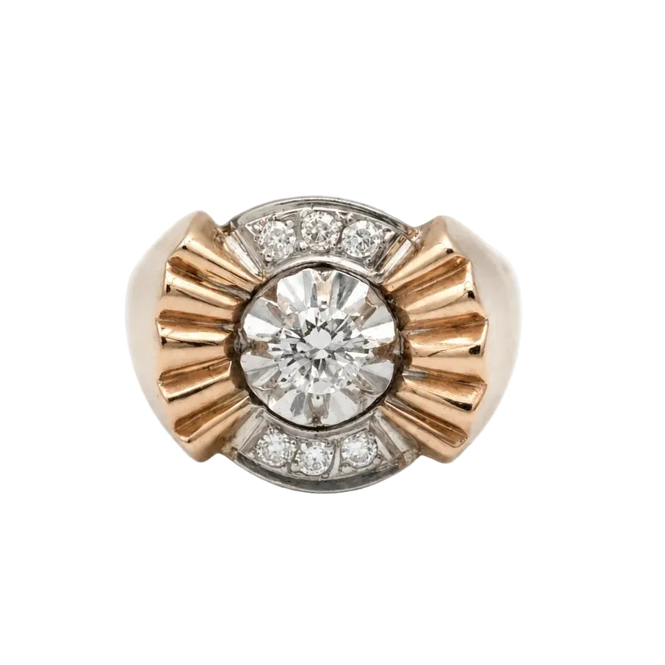 Tank Ring in Rose Gold, Platinum, and Diamonds