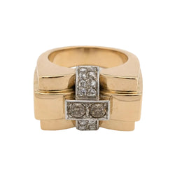 Tank Ring in White gold, Yellow gold, and Diamonds