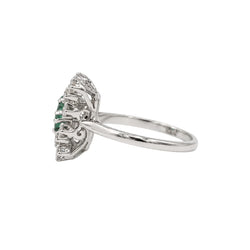 Bague Marguerite en or blanc, émeraude et diamants