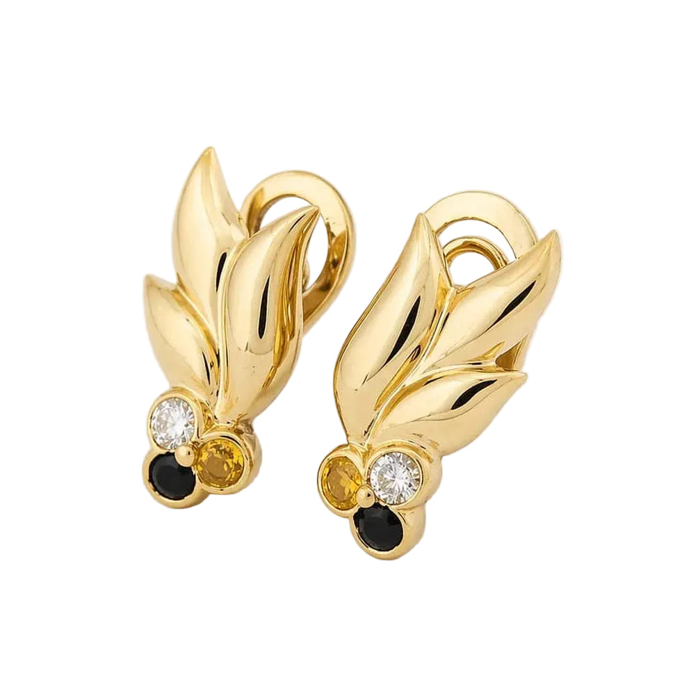 Yellow Gold Clip-On Earrings with Sapphires and Diamonds