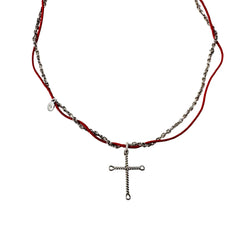 DIOR Silver Cross Pendant Necklace with Cord