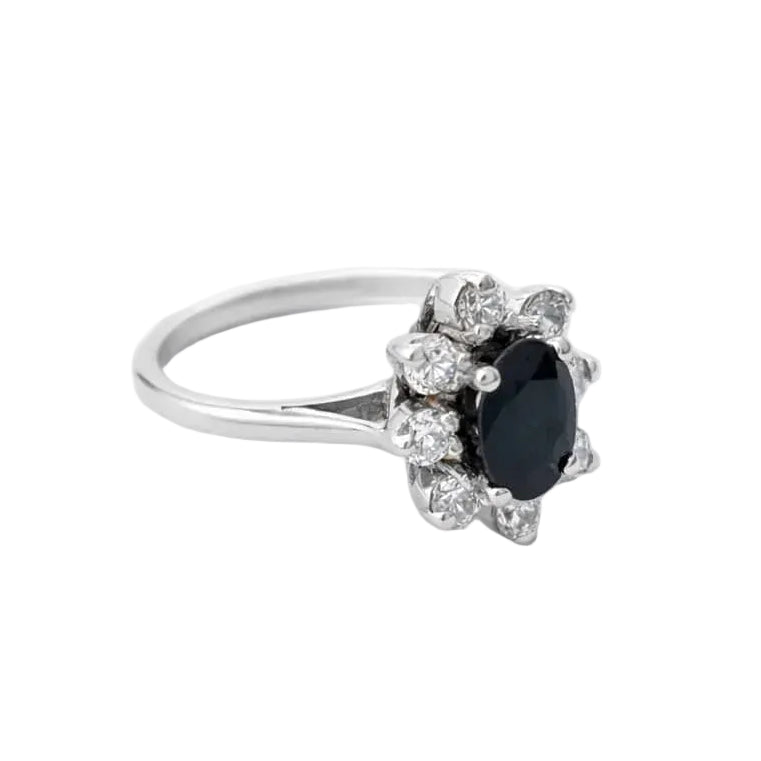 Marguerite Ring in White Gold, Sapphire, and Diamonds