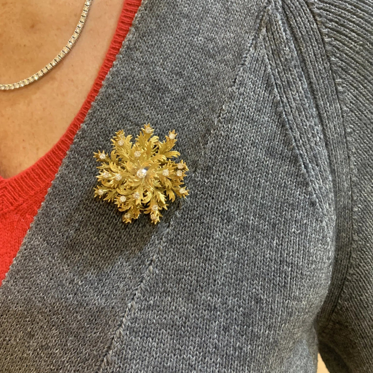 Yellow Gold and Diamond Clip Brooch