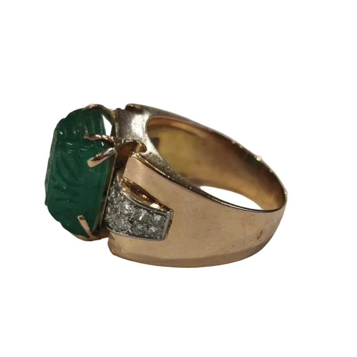 Bague tank en en or blanc, or rose, émeraude et diamants