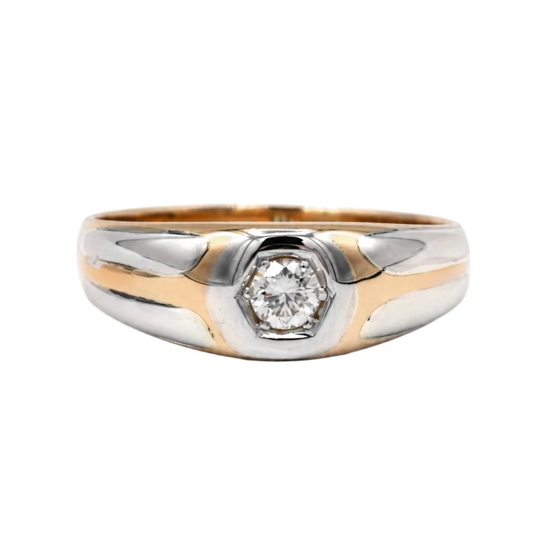 Bague Jonc en or blanc, or rose et diamant