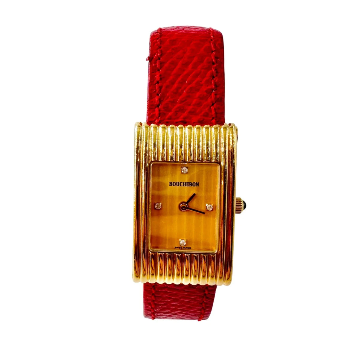 BOUCHERON "Reflet" Watch in yellow gold, diamonds, and leather
