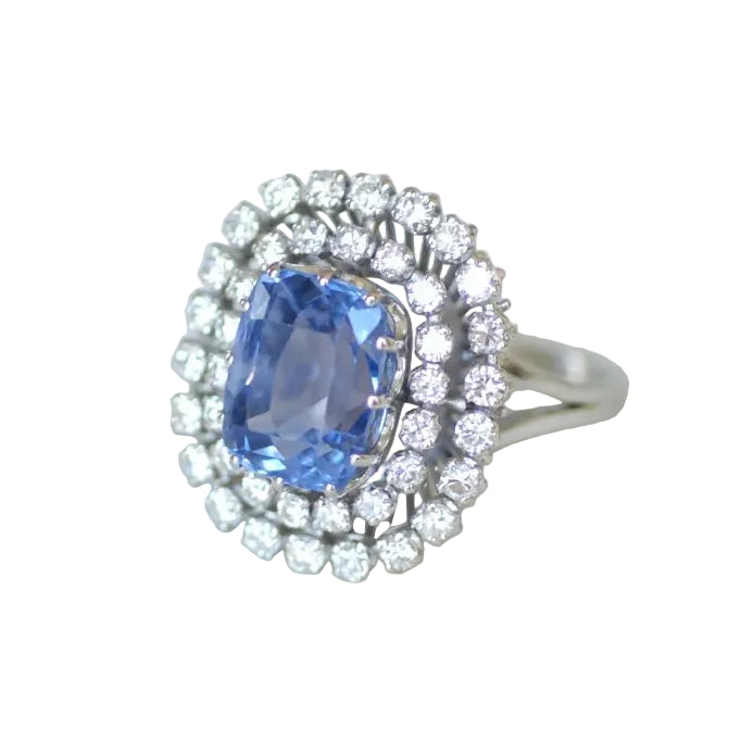 Cocktail Ring in White Gold, Sapphire, and Diamonds