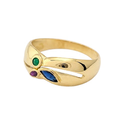 Yellow Gold Bangle Ring with Emerald, Sapphire, and Ruby