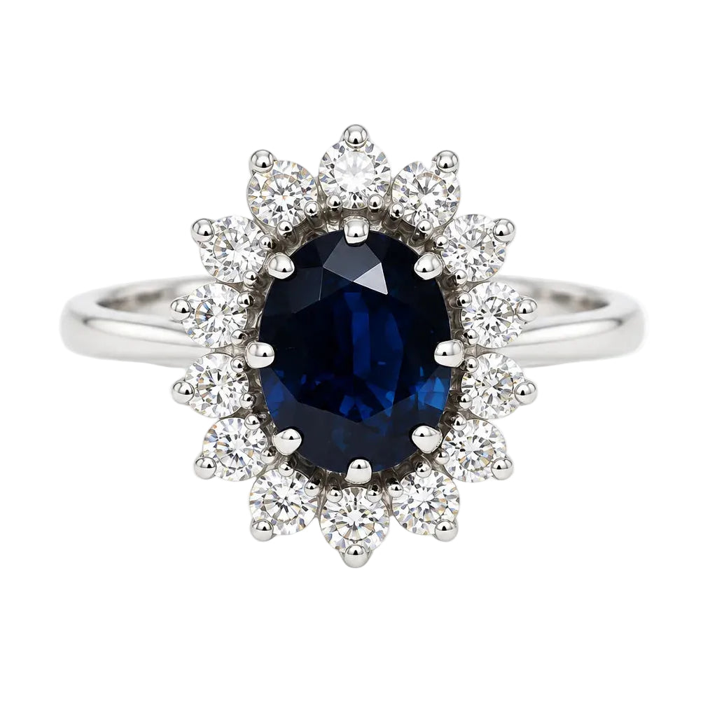 Marguerite Ring in White Gold, Sapphire, and Diamonds