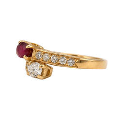 "Toi & Moi" Ring in yellow gold, rubies, and diamonds