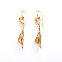 Vintage drop earrings in rose gold and green gold with a vine leaf motif