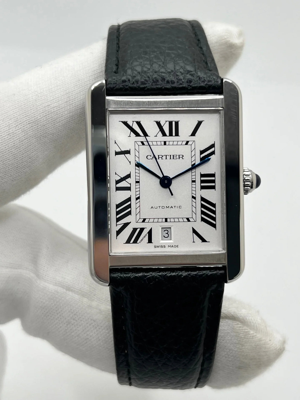 CARTIER "Tank Solo XL" Watch in Steel and Leather