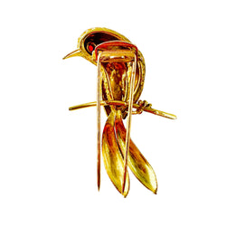 Broche CARTIER Oiseau sur une branche en or jaune, émail et rubis