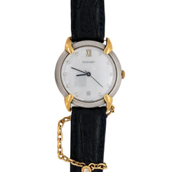 Montre CHAUMET Elysée GM en or jaune, acier, cuir et diamants