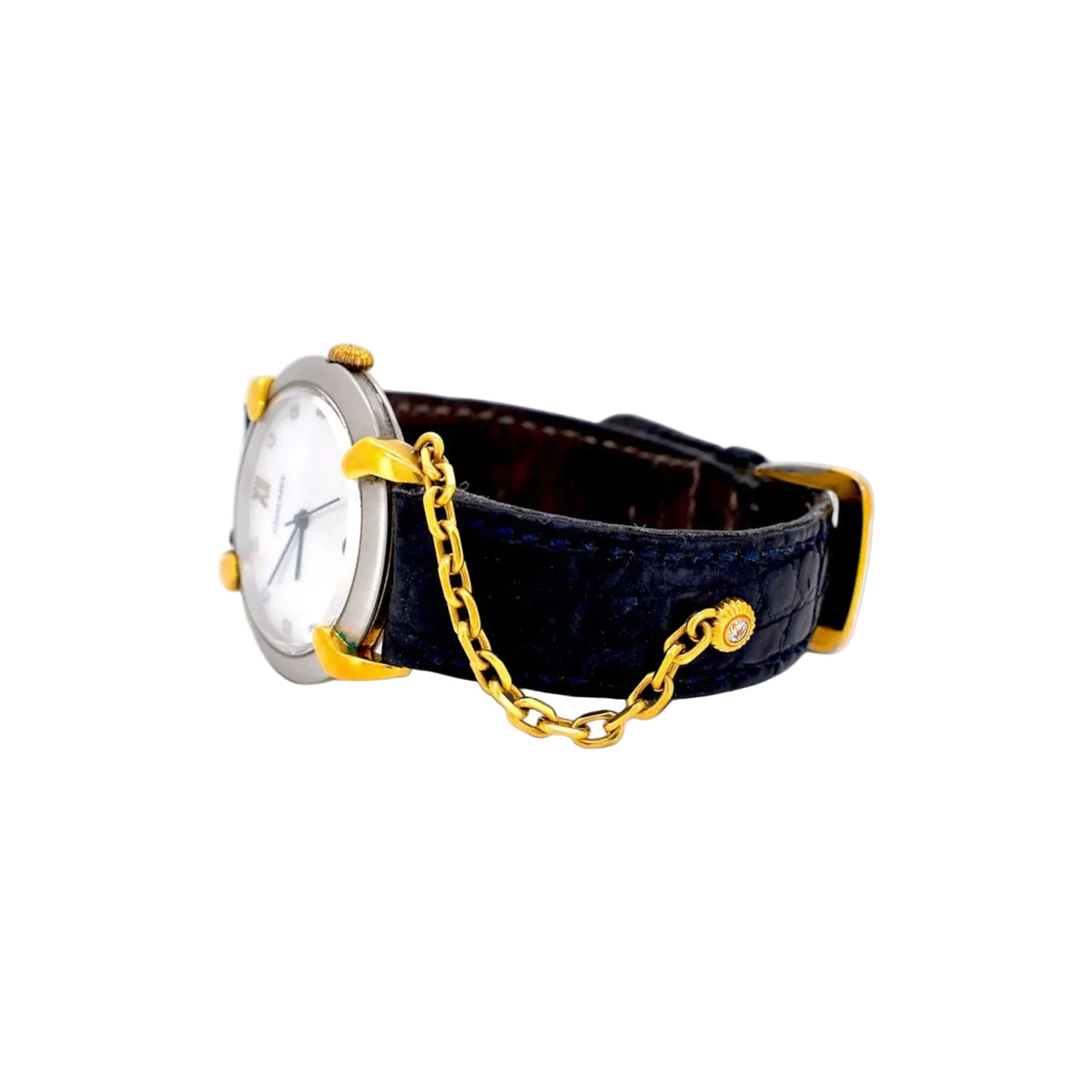 CHAUMET "Elysée" GM Watch in yellow gold, stainless steel, leather, and Diamonds