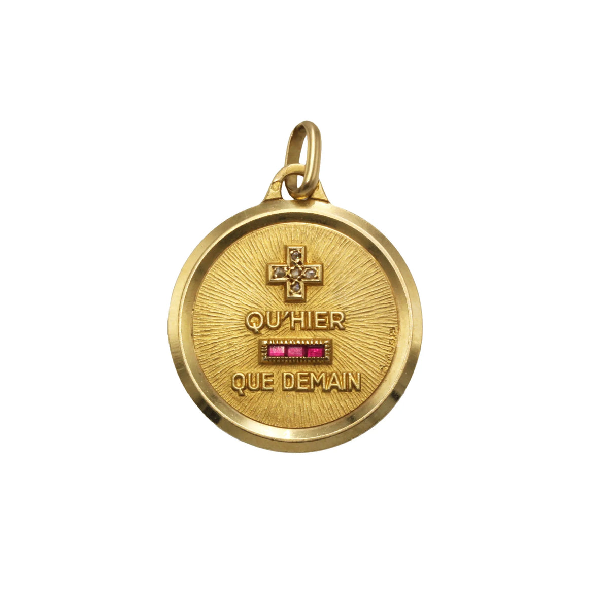 AUGIS Medal in yellow gold, red gemstones, and diamonds