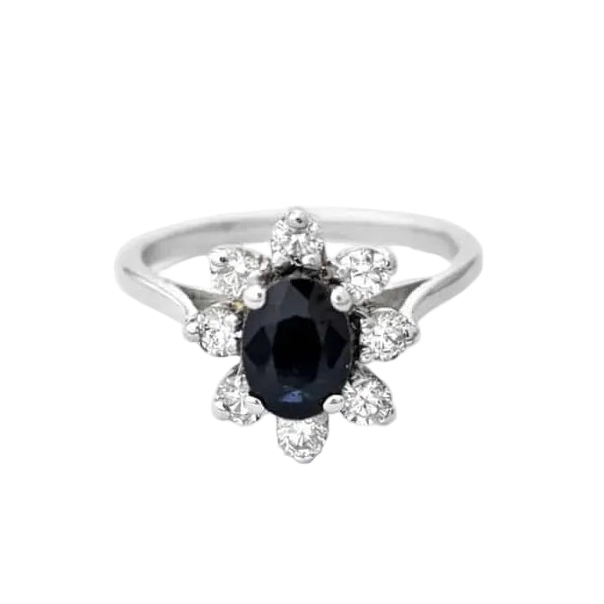 Marguerite Ring in White Gold, Sapphire, and Diamonds