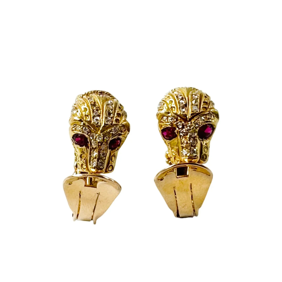 Lion's Head Hoop Earrings in Yellow gold, Rubies, and Diamonds