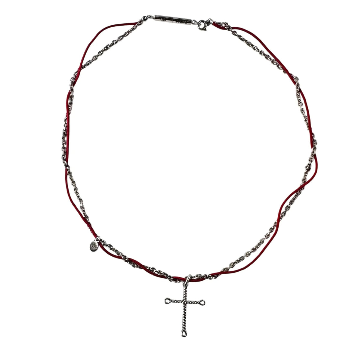 DIOR Silver Cross Pendant Necklace with Cord