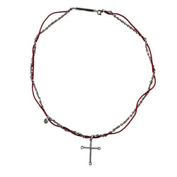 DIOR Silver Cross Pendant Necklace with Cord