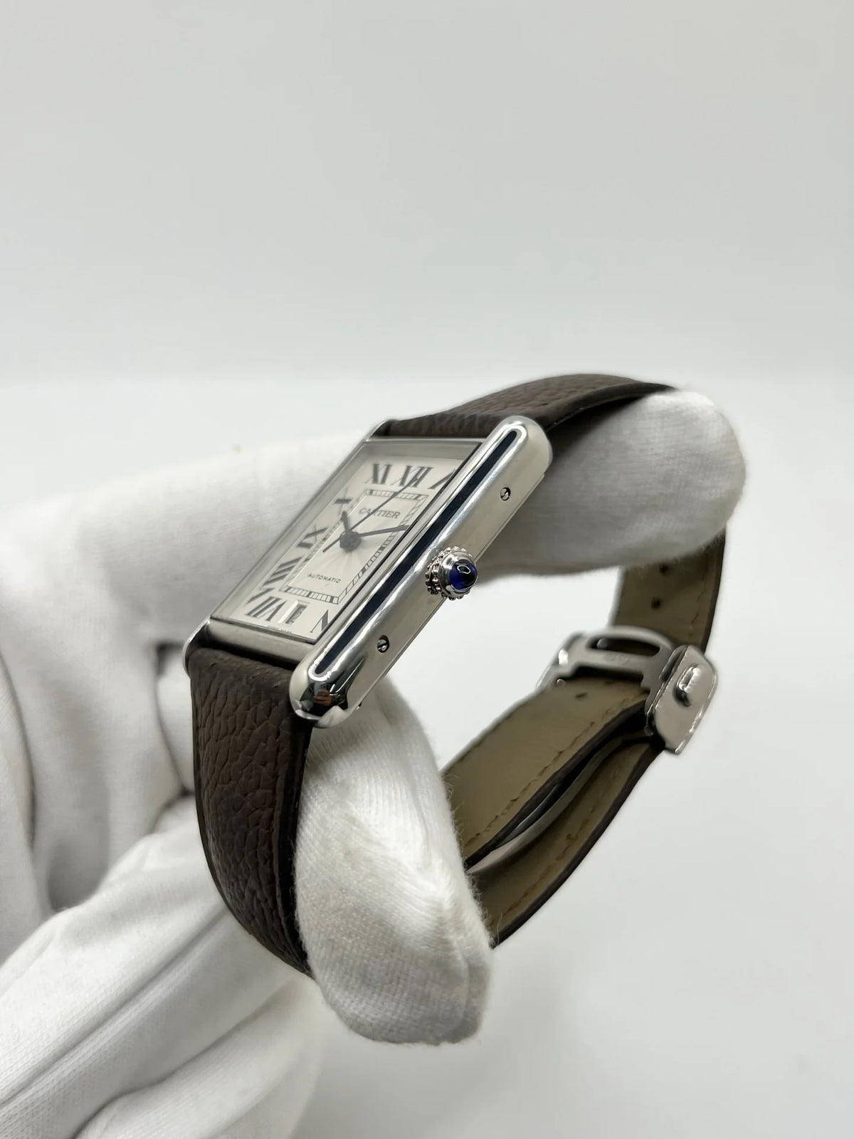 CARTIER "Tank Solo XL" Watch in Stainless Steel and Leather