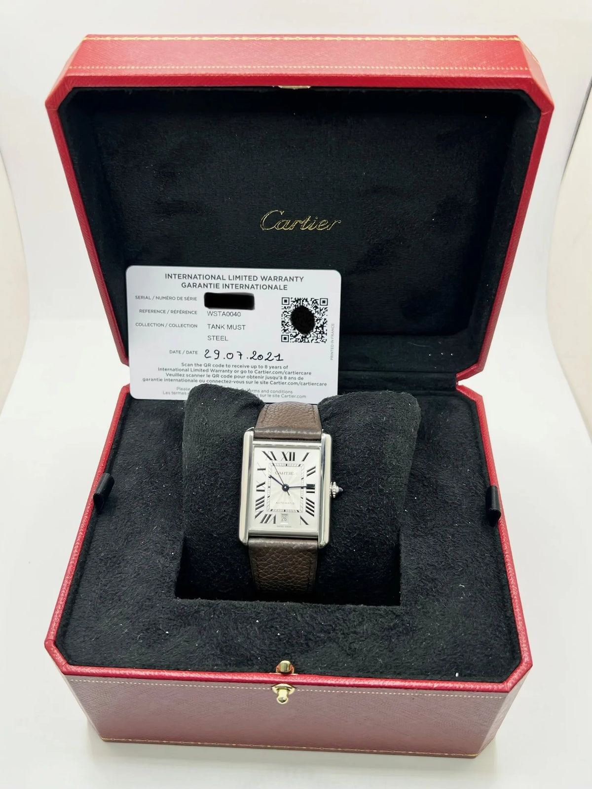 CARTIER "Tank Solo XL" Watch in Stainless Steel and Leather