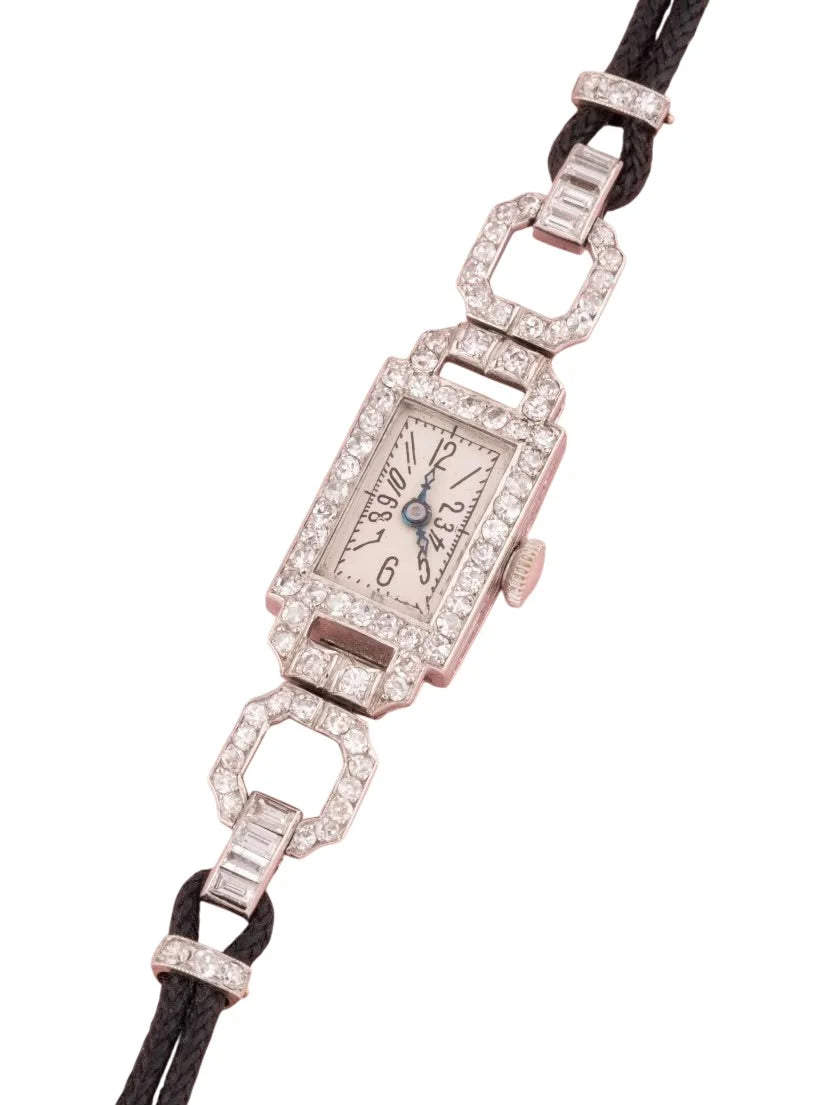 Watch in white gold, platinum, and diamonds