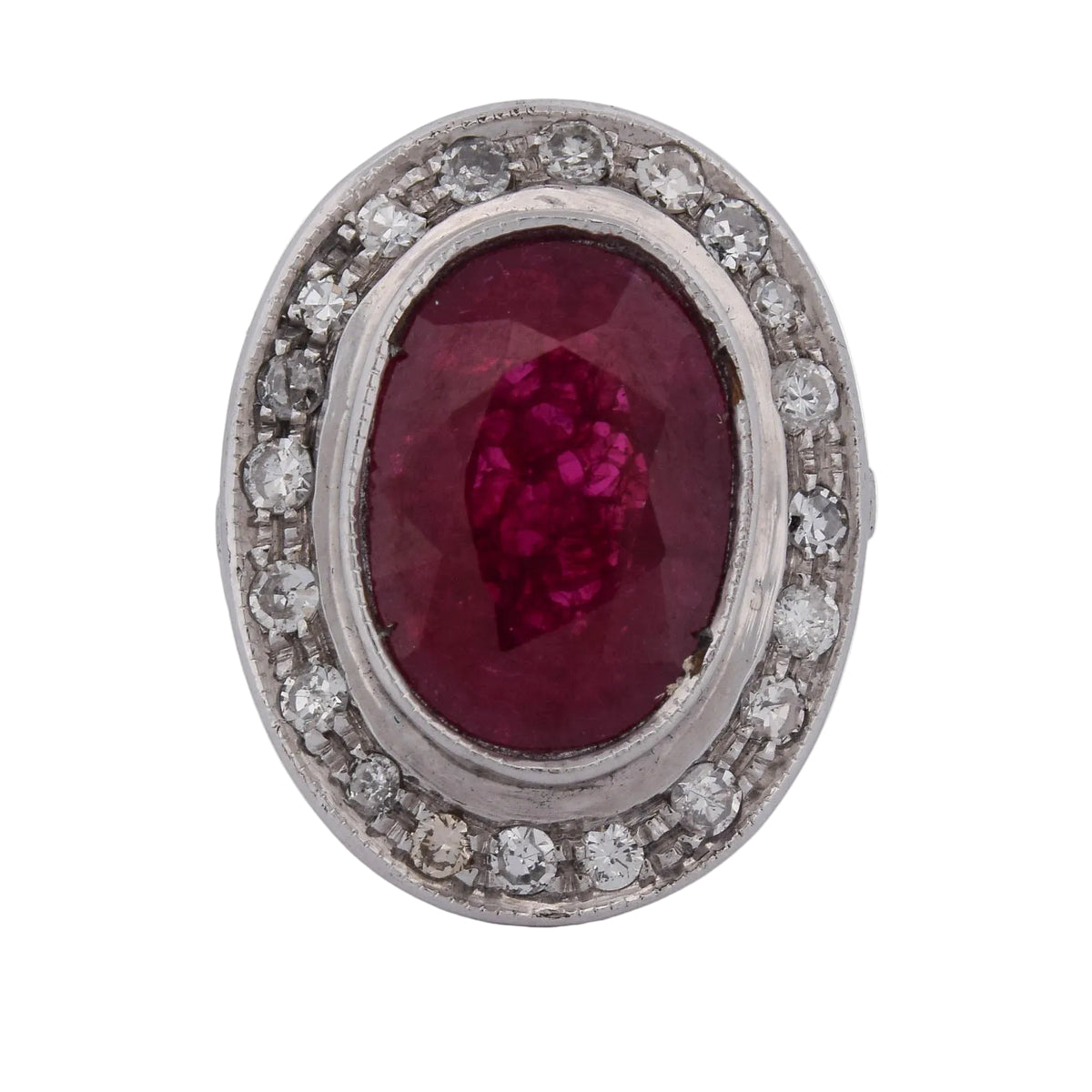 Entourage Ring in white gold, rubies, and diamonds