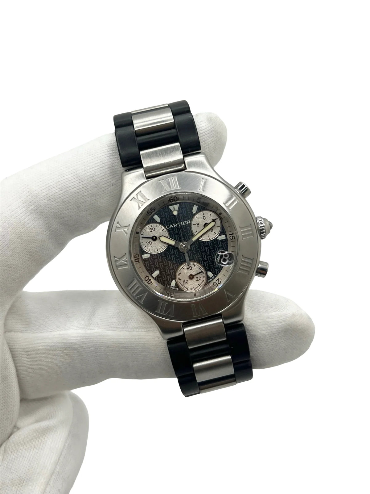 CARTIER "21 Chronoscaph" watch in stainless steel and rubber
