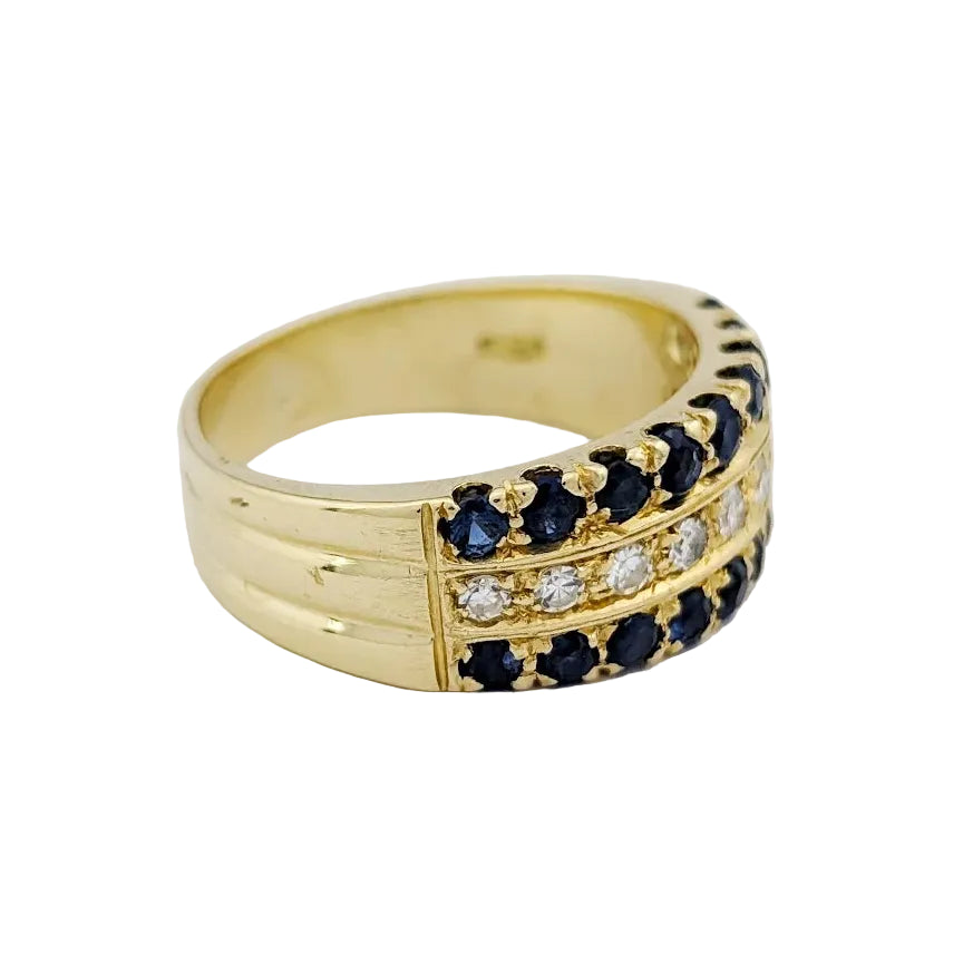 Yellow Gold Band Ring with Sapphires and Diamonds
