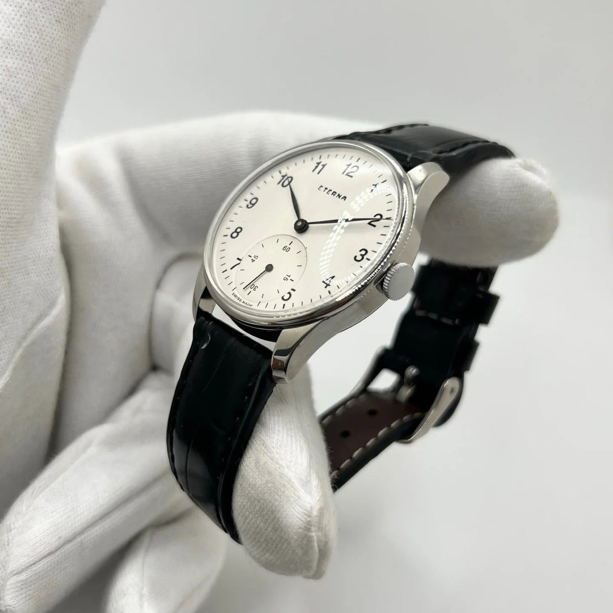 ETERNA "Calatrava" Watch in Stainless Steel and Leather