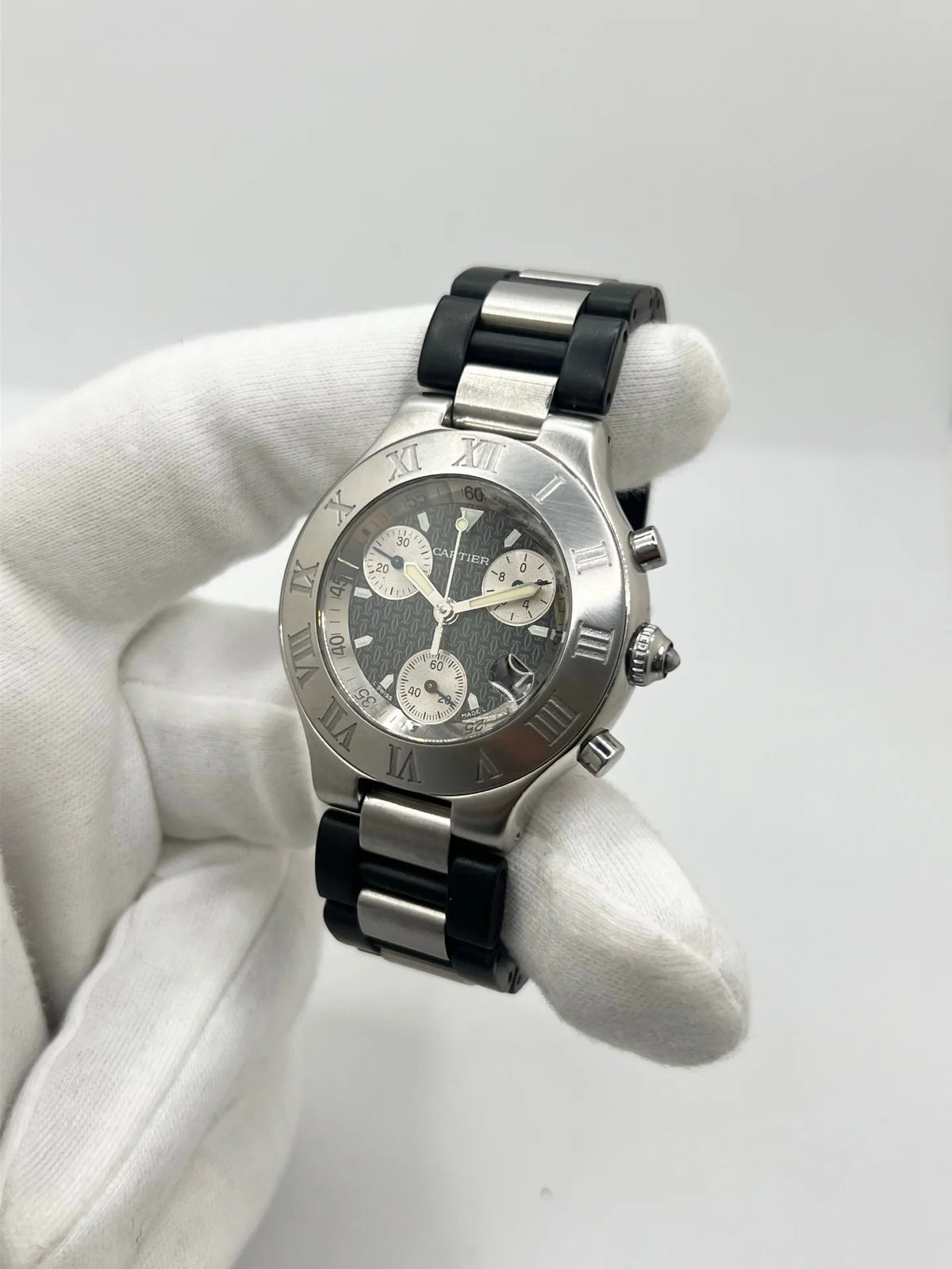 CARTIER "21 Chronoscaph" watch in stainless steel and rubber