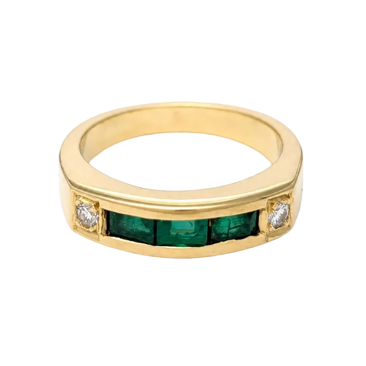 Band Ring in Yellow Gold, Emeralds, and Diamonds