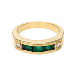Band Ring in Yellow Gold, Emeralds, and Diamonds