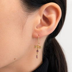Yellow Gold Drop Earrings with Pink Gemstones