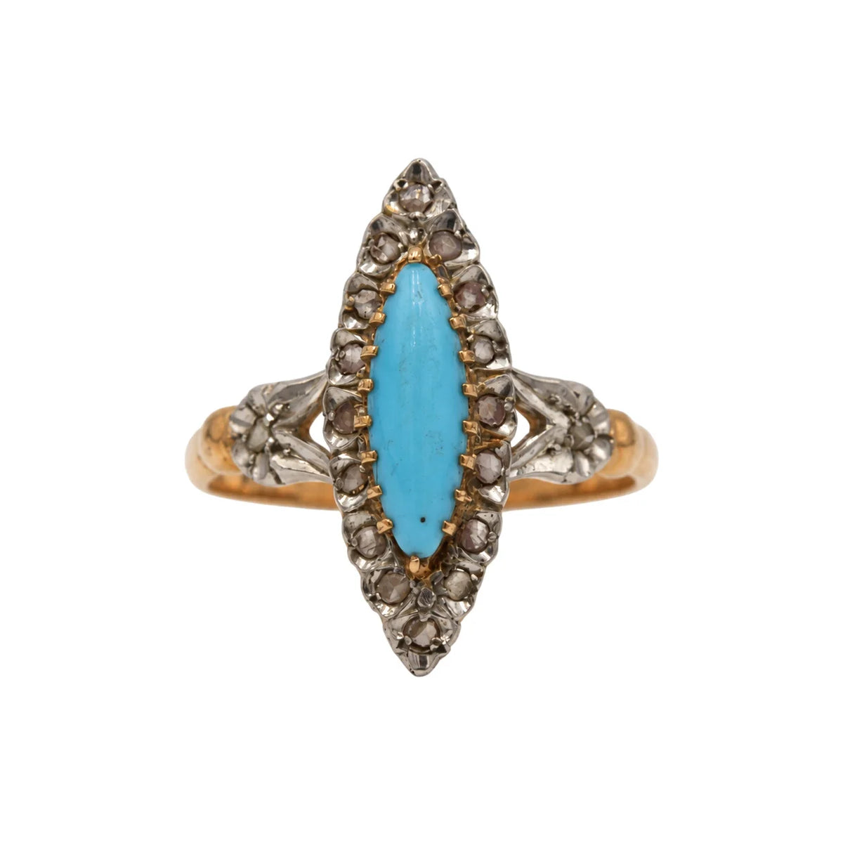 Marquise Ring in White gold, Rose gold, Turquoise, and Diamonds