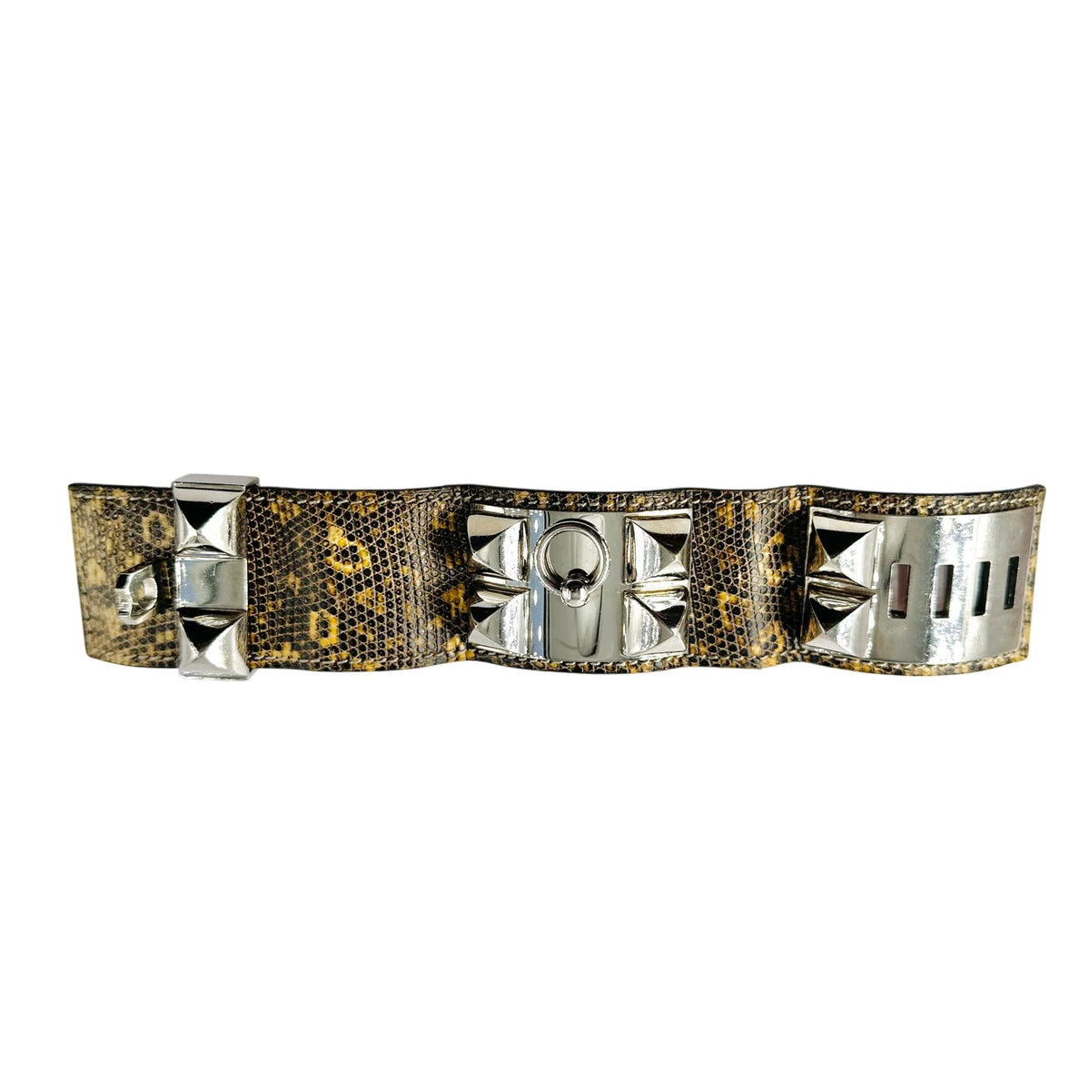 HERMÈS "Dog Collar" Leather and Steel Cuff Bracelet