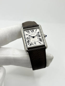 CARTIER "Tank Solo XL" Watch in Stainless Steel and Leather