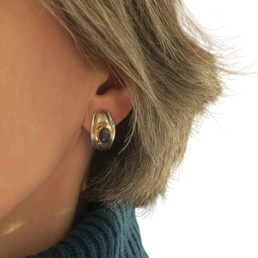 Ilias LALAOUNIS Clip-on Earrings with 3.6 carats of Sapphires, Silver, and 18k Yellow gold