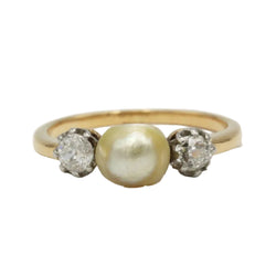 Trilogy Ring in Yellow Gold, Pearl, and Diamonds