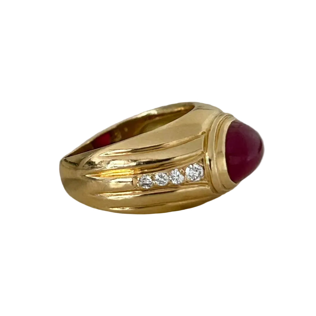 Yellow Gold Bangle Ring with Rubies and Diamonds